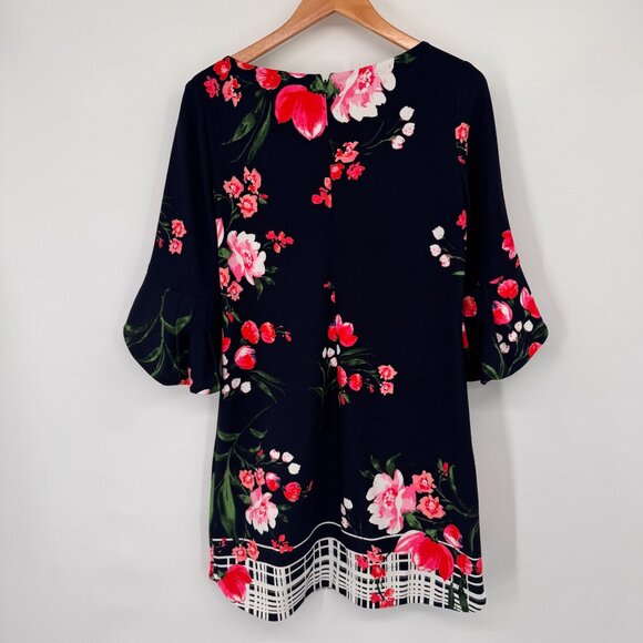 Vince Camuto Navy Floral Bell Sleeve Shift Dress Size 8  Womens knit - Picture 10 of 13